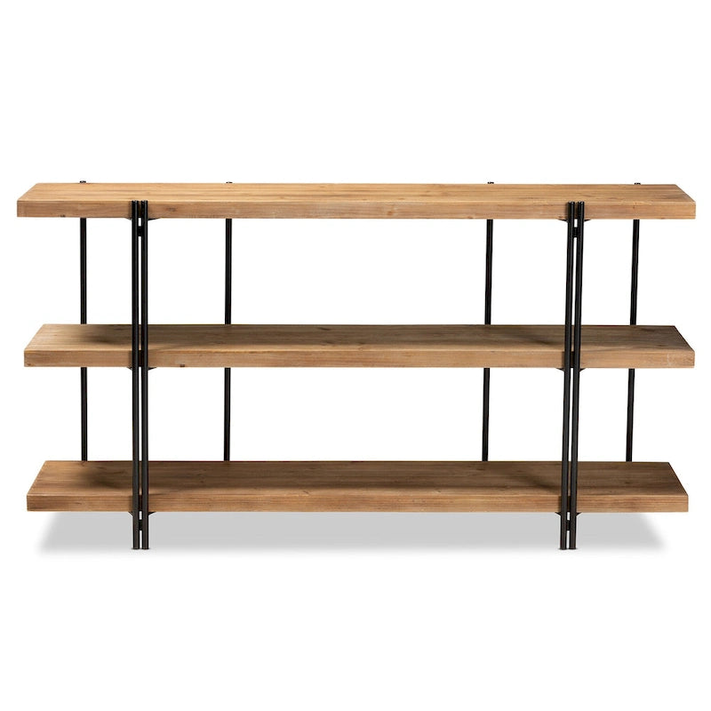 Mesa consola de 3 estantes en color natural y negro, montaje por 1 persona