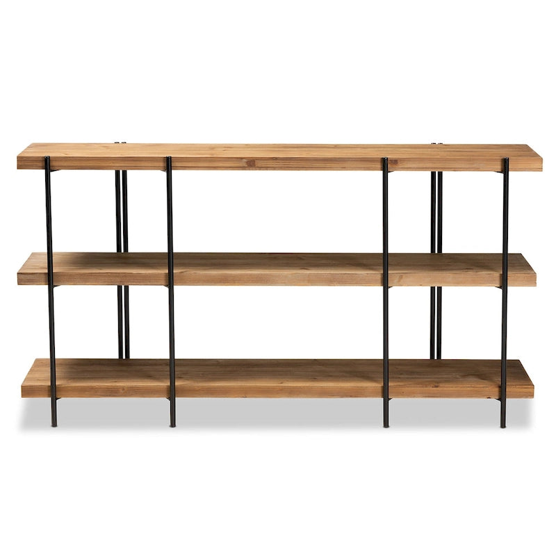 Mesa consola de 3 estantes en color natural y negro, montaje por 1 persona