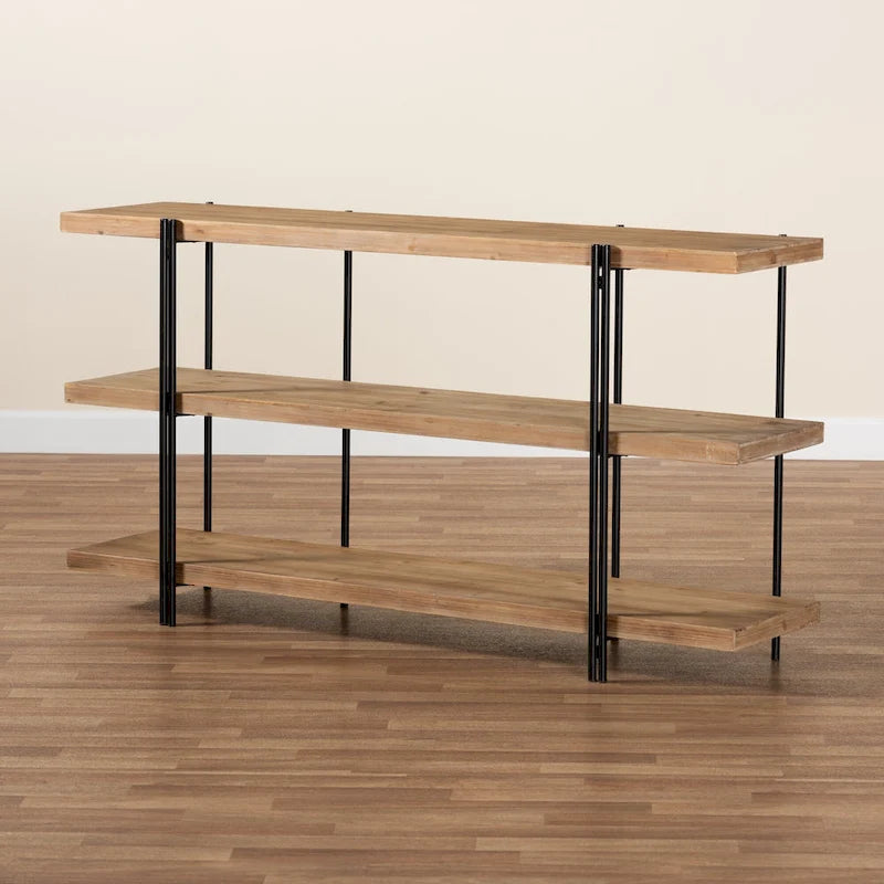 Mesa consola de 3 estantes en color natural y negro, montaje por 1 persona
