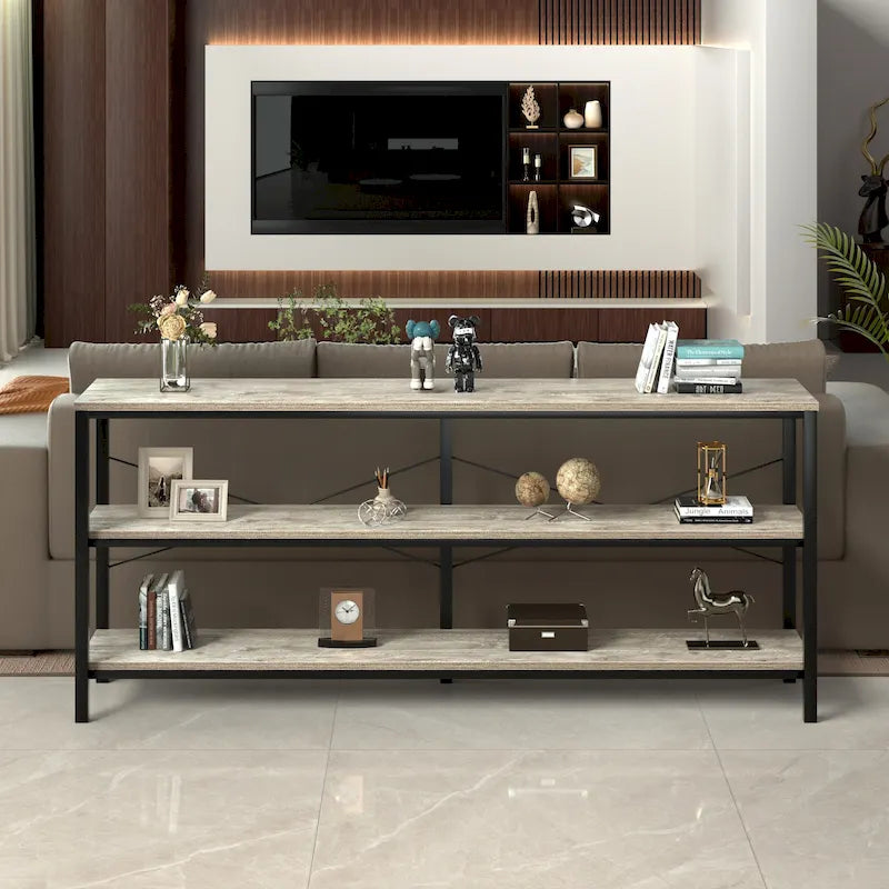 Mesa Consola de 3 Niveles en MDF Gris, 140 cm, para 1-2 Usuarios