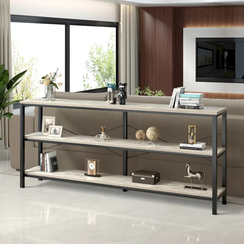 Mesa Consola de 3 Niveles en MDF Gris, 140 cm, para 1-2 Usuarios