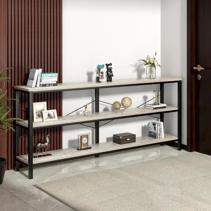 Mesa Consola de 3 Niveles en MDF Gris, 140 cm, para 1-2 Usuarios