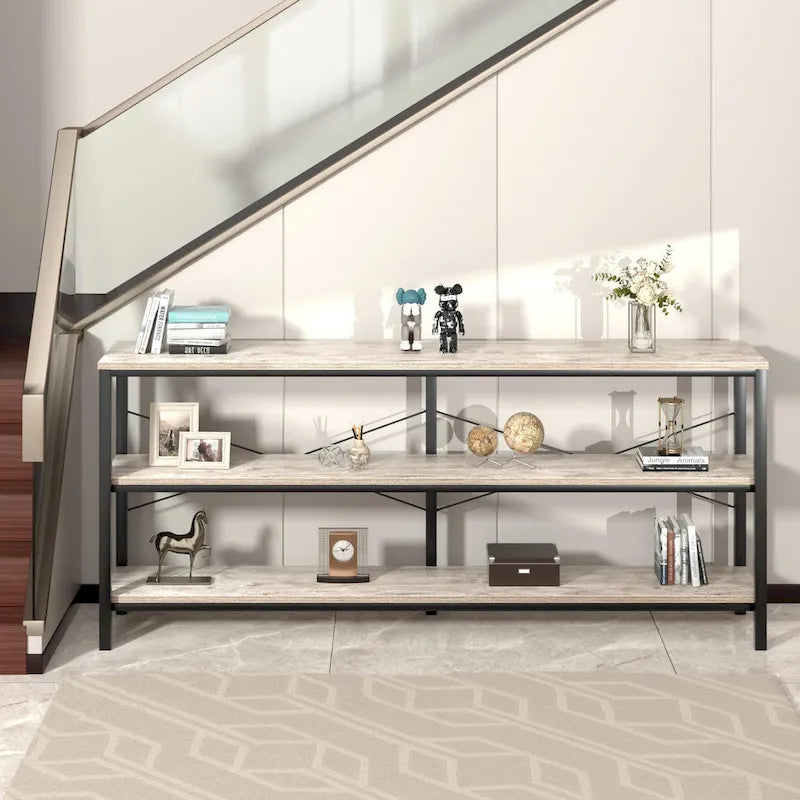 Mesa Consola de 3 Niveles en MDF Gris, 140 cm, para 1-2 Usuarios