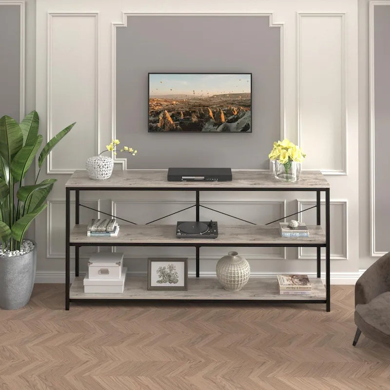 Mesa Consola de 3 Niveles en MDF Gris, 140 cm, para 1-2 Usuarios