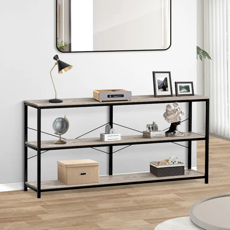 Mesa Consola de 3 Niveles en MDF Gris, 140 cm, para 1-2 Usuarios