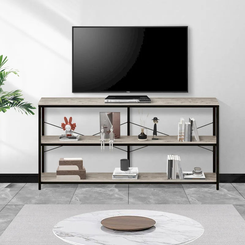 Mesa Consola de 3 Niveles en MDF Gris, 140 cm, para 1-2 Usuarios