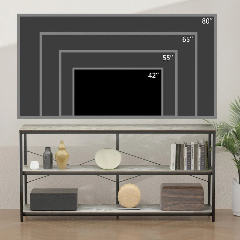 Mesa Consola de 3 Niveles en MDF Gris, 140 cm, para 1-2 Usuarios