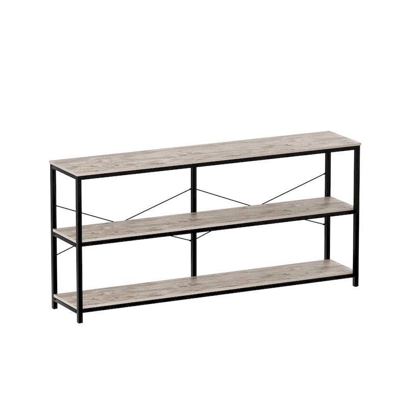 Mesa Consola de 3 Niveles en MDF Gris, 140 cm, para 1-2 Usuarios