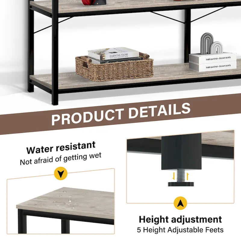 Mesa Consola de 3 Niveles en MDF Gris, 140 cm, para 1-2 Usuarios