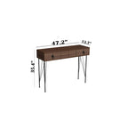 Mesa consola con patas metálicas de nogal, uso individual
