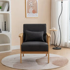 Sillón de Acento Bouclé Gris / Beige / Naranja con Almohada, Asiento Individual, Patas de Madera Maciza