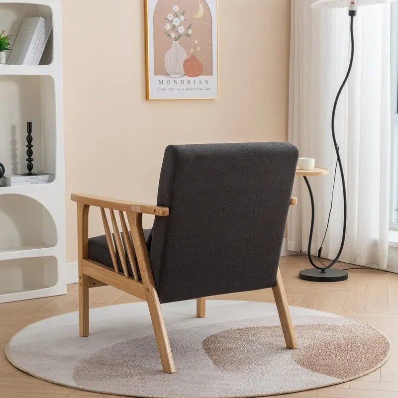 Sillón de Acento Bouclé Gris / Beige / Naranja con Almohada, Asiento Individual, Patas de Madera Maciza