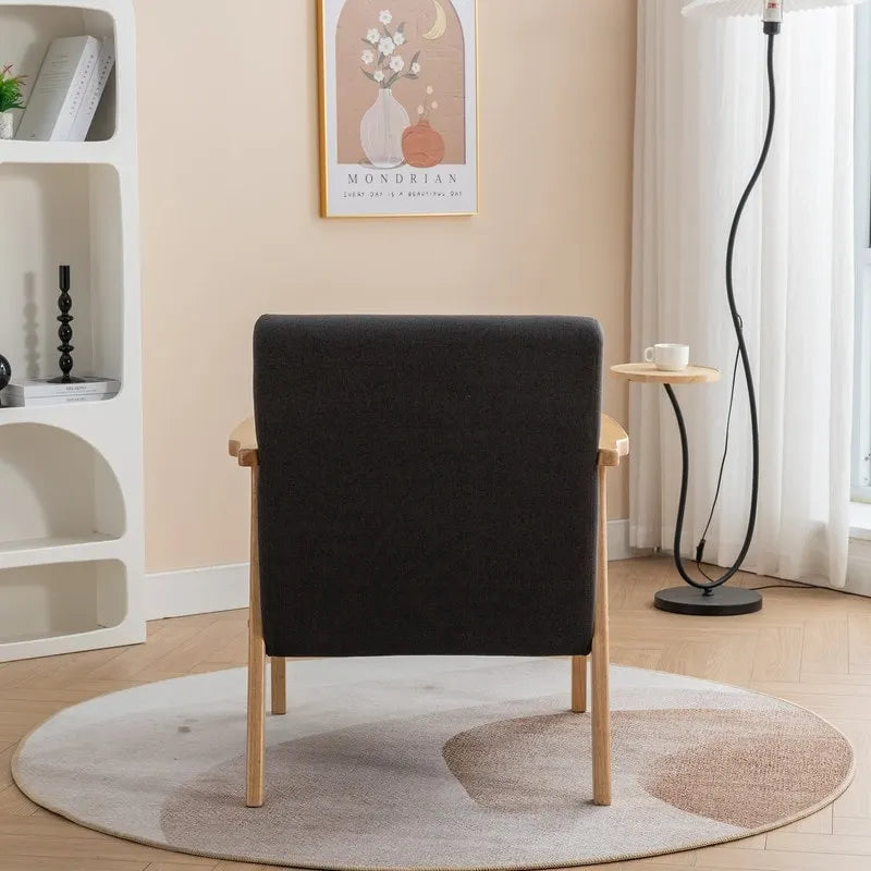 Sillón de Acento Bouclé Gris / Beige / Naranja con Almohada, Asiento Individual, Patas de Madera Maciza