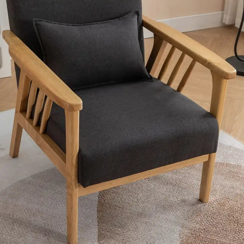 Sillón de Acento Bouclé Gris / Beige / Naranja con Almohada, Asiento Individual, Patas de Madera Maciza