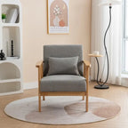 Sillón de Acento Bouclé Gris / Beige / Naranja con Almohada, Asiento Individual, Patas de Madera Maciza
