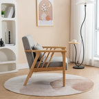 Sillón de Acento Bouclé Gris / Beige / Naranja con Almohada, Asiento Individual, Patas de Madera Maciza
