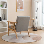Sillón de Acento Bouclé Gris / Beige / Naranja con Almohada, Asiento Individual, Patas de Madera Maciza