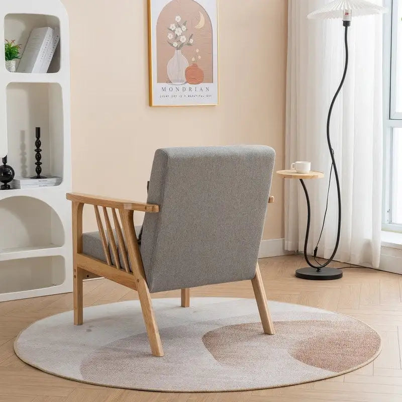 Sillón de Acento Bouclé Gris / Beige / Naranja con Almohada, Asiento Individual, Patas de Madera Maciza