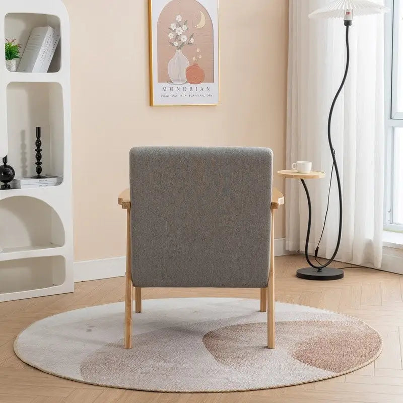Sillón de Acento Bouclé Gris / Beige / Naranja con Almohada, Asiento Individual, Patas de Madera Maciza