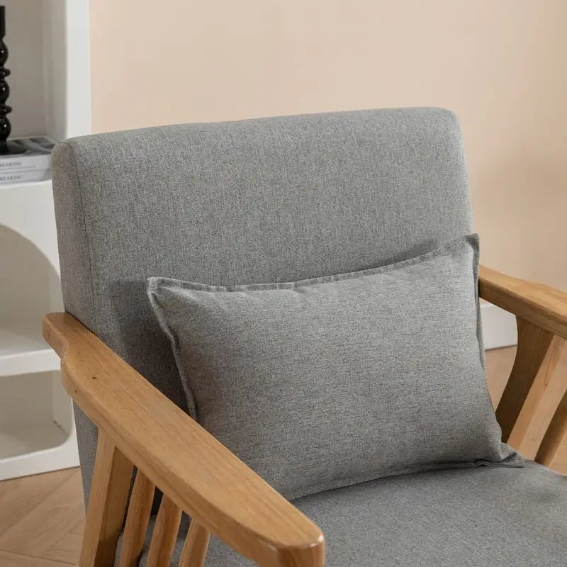 Sillón de Acento Bouclé Gris / Beige / Naranja con Almohada, Asiento Individual, Patas de Madera Maciza