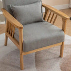 Sillón de Acento Bouclé Gris / Beige / Naranja con Almohada, Asiento Individual, Patas de Madera Maciza