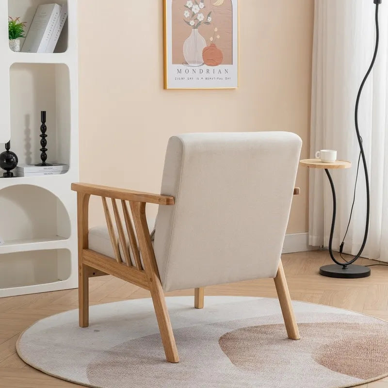 Sillón de Acento Bouclé Gris / Beige / Naranja con Almohada, Asiento Individual, Patas de Madera Maciza
