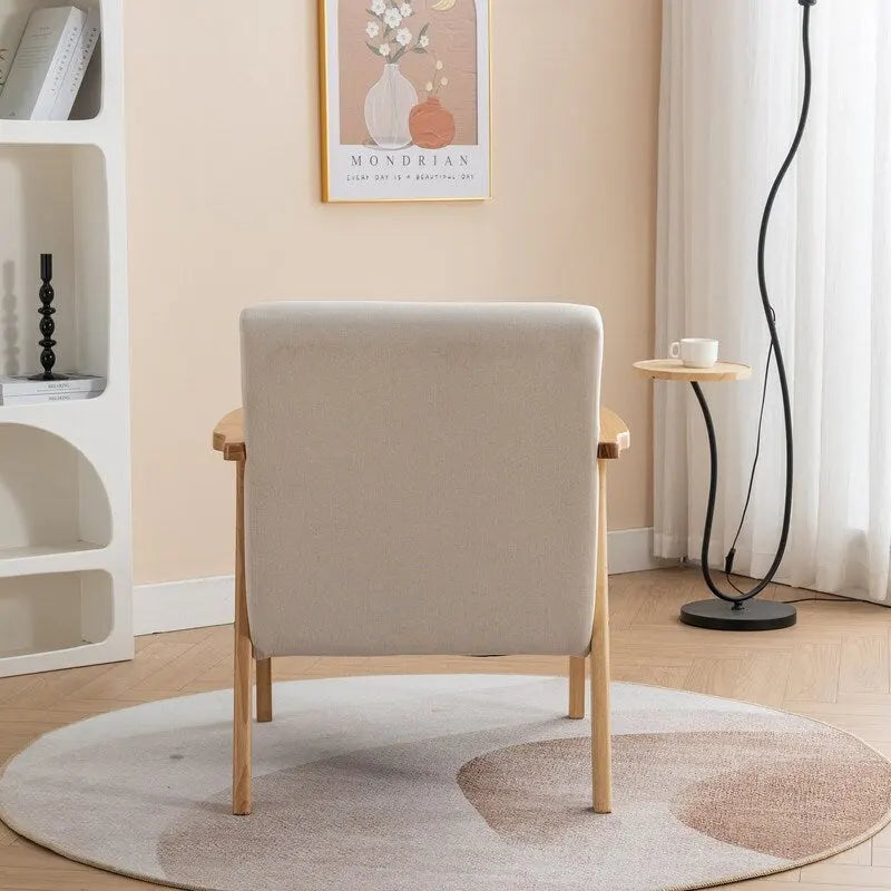 Sillón de Acento Bouclé Gris / Beige / Naranja con Almohada, Asiento Individual, Patas de Madera Maciza