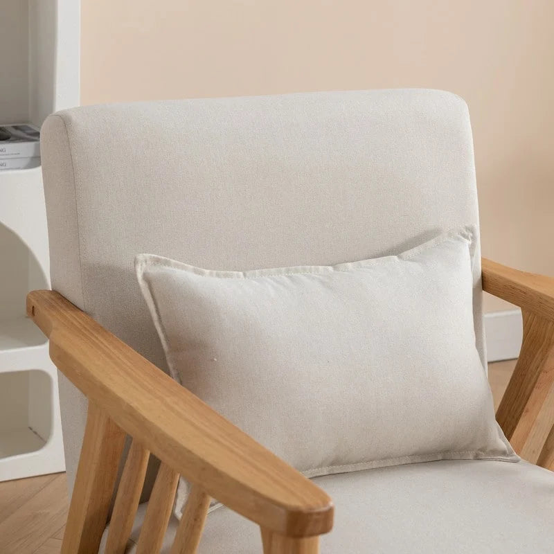 Sillón de Acento Bouclé Gris / Beige / Naranja con Almohada, Asiento Individual, Patas de Madera Maciza