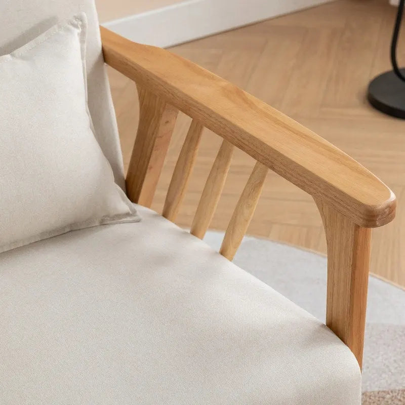 Sillón de Acento Bouclé Gris / Beige / Naranja con Almohada, Asiento Individual, Patas de Madera Maciza