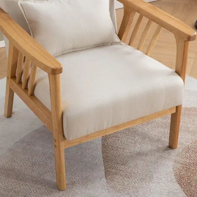 Sillón de Acento Bouclé Gris / Beige / Naranja con Almohada, Asiento Individual, Patas de Madera Maciza