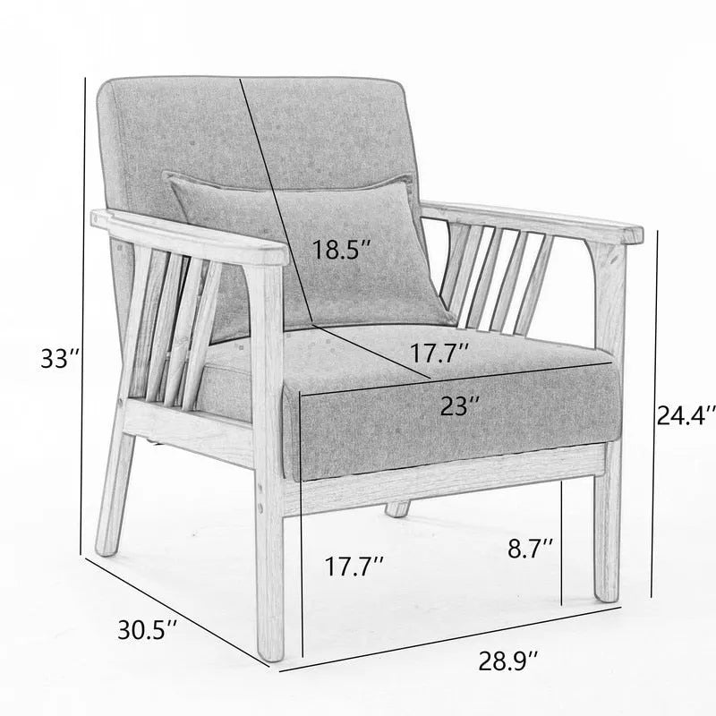 Sillón de Acento Bouclé Gris / Beige / Naranja con Almohada, Asiento Individual, Patas de Madera Maciza