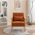 Sillón de Acento Bouclé Gris / Beige / Naranja con Almohada, Asiento Individual, Patas de Madera Maciza