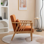 Sillón de Acento Bouclé Gris / Beige / Naranja con Almohada, Asiento Individual, Patas de Madera Maciza