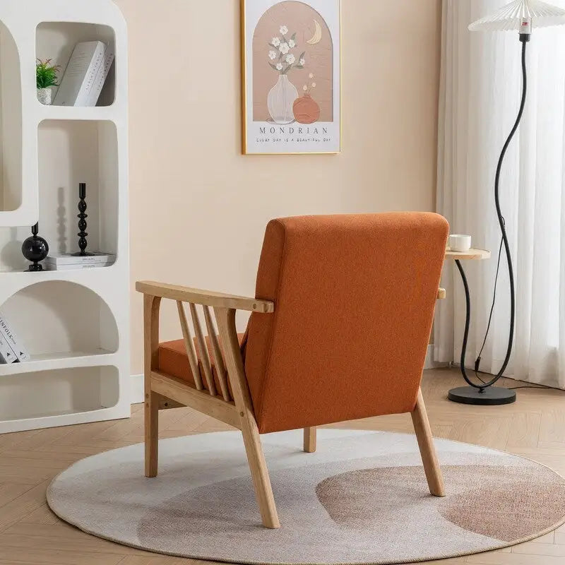 Sillón de Acento Bouclé Gris / Beige / Naranja con Almohada, Asiento Individual, Patas de Madera Maciza