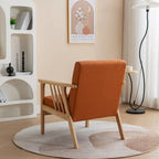 Sillón de Acento Bouclé Gris / Beige / Naranja con Almohada, Asiento Individual, Patas de Madera Maciza