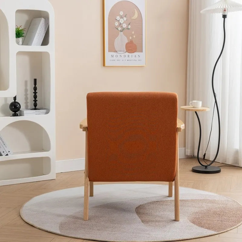Sillón de Acento Bouclé Gris / Beige / Naranja con Almohada, Asiento Individual, Patas de Madera Maciza