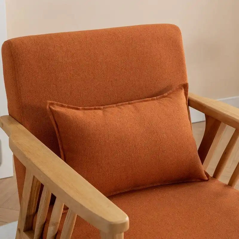 Sillón de Acento Bouclé Gris / Beige / Naranja con Almohada, Asiento Individual, Patas de Madera Maciza