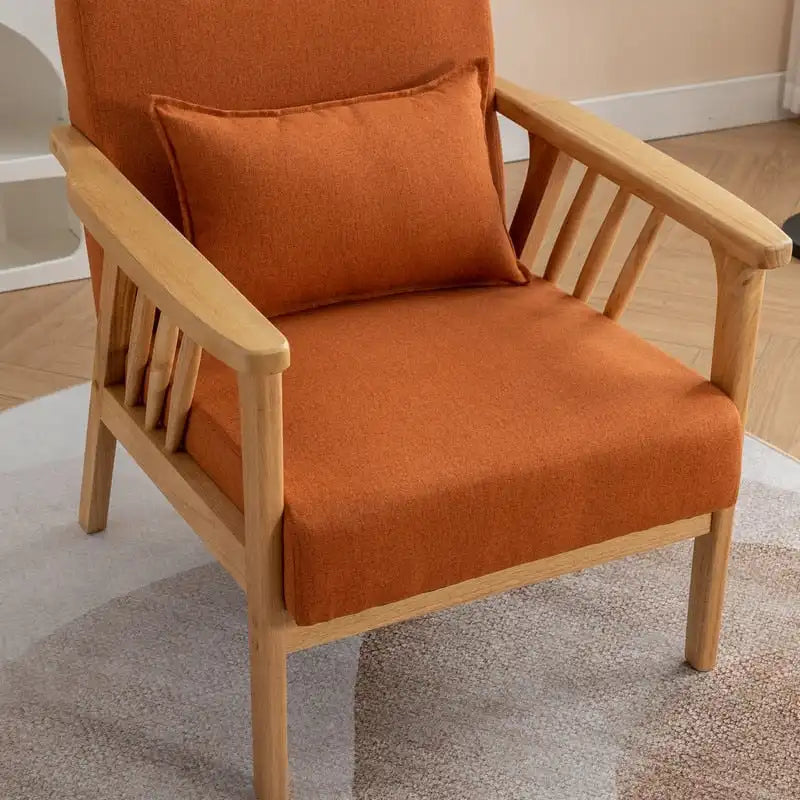 Sillón de Acento Bouclé Gris / Beige / Naranja con Almohada, Asiento Individual, Patas de Madera Maciza