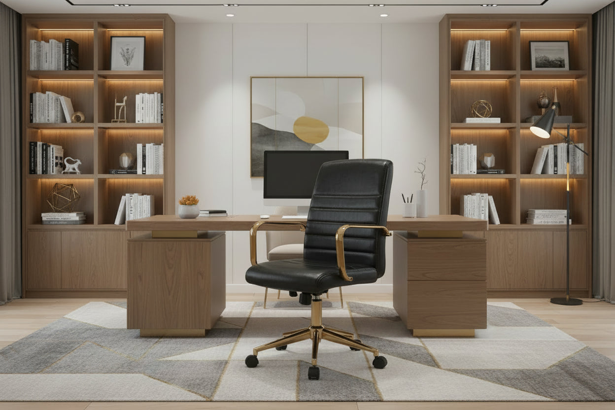 Silla giratoria de piel sintética (PU) en azul/negro/blanco/marrón/rosa, respaldo medio, respaldo de 16" o 19", asiento individual
