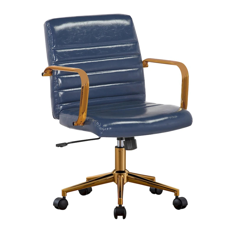 Silla giratoria de piel sintética (PU) en azul/negro/blanco/marrón/rosa, respaldo medio, respaldo de 16" o 19", asiento individual