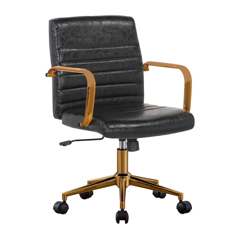 Silla giratoria de piel sintética (PU) en azul/negro/blanco/marrón/rosa, respaldo medio, respaldo de 16" o 19", asiento individual