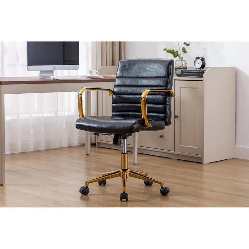 Silla giratoria de piel sintética (PU) en azul/negro/blanco/marrón/rosa, respaldo medio, respaldo de 16" o 19", asiento individual