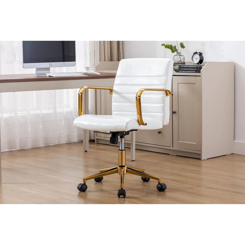 Silla giratoria de piel sintética (PU) en azul/negro/blanco/marrón/rosa, respaldo medio, respaldo de 16" o 19", asiento individual
