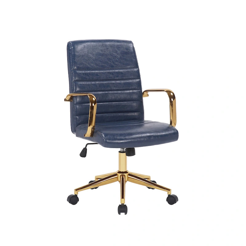 Silla giratoria de piel sintética (PU) en azul/negro/blanco/marrón/rosa, respaldo medio, respaldo de 16" o 19", asiento individual
