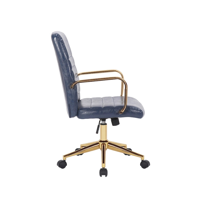 Silla giratoria de piel sintética (PU) en azul/negro/blanco/marrón/rosa, respaldo medio, respaldo de 16" o 19", asiento individual