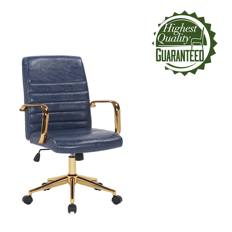 Silla giratoria de piel sintética (PU) en azul/negro/blanco/marrón/rosa, respaldo medio, respaldo de 16" o 19", asiento individual