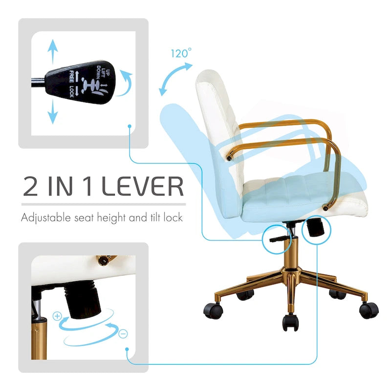 Silla giratoria de piel sintética (PU) en azul/negro/blanco/marrón/rosa, respaldo medio, respaldo de 16" o 19", asiento individual