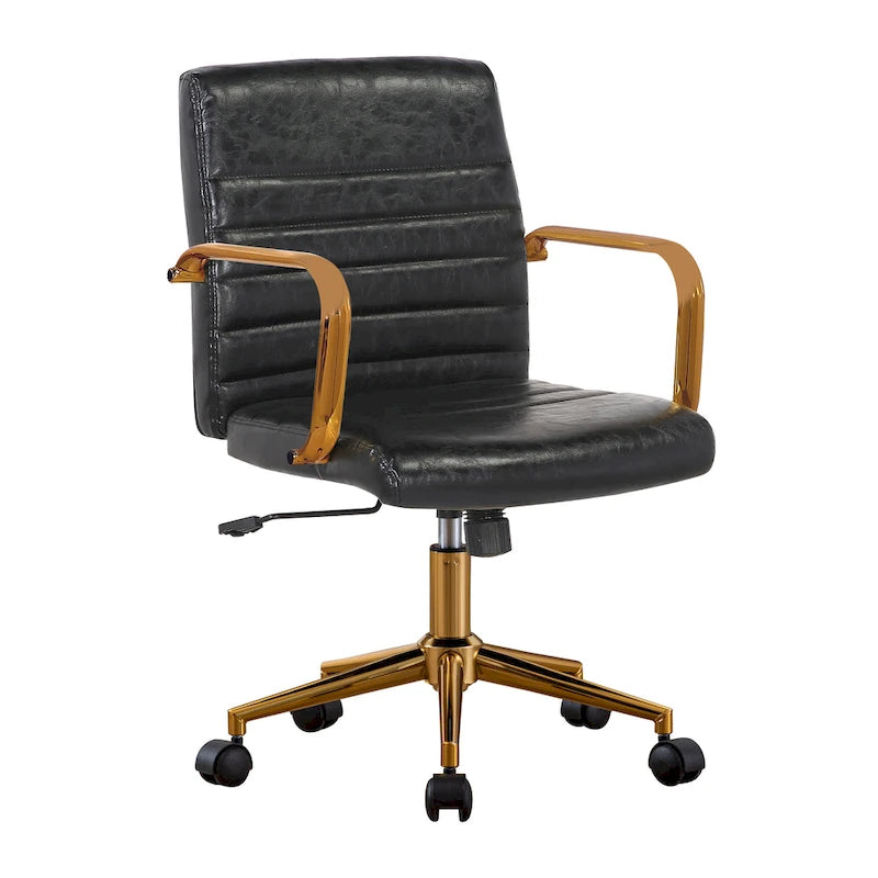 Silla giratoria de piel sintética (PU) en azul/negro/blanco/marrón/rosa, respaldo medio, respaldo de 16" o 19", asiento individual