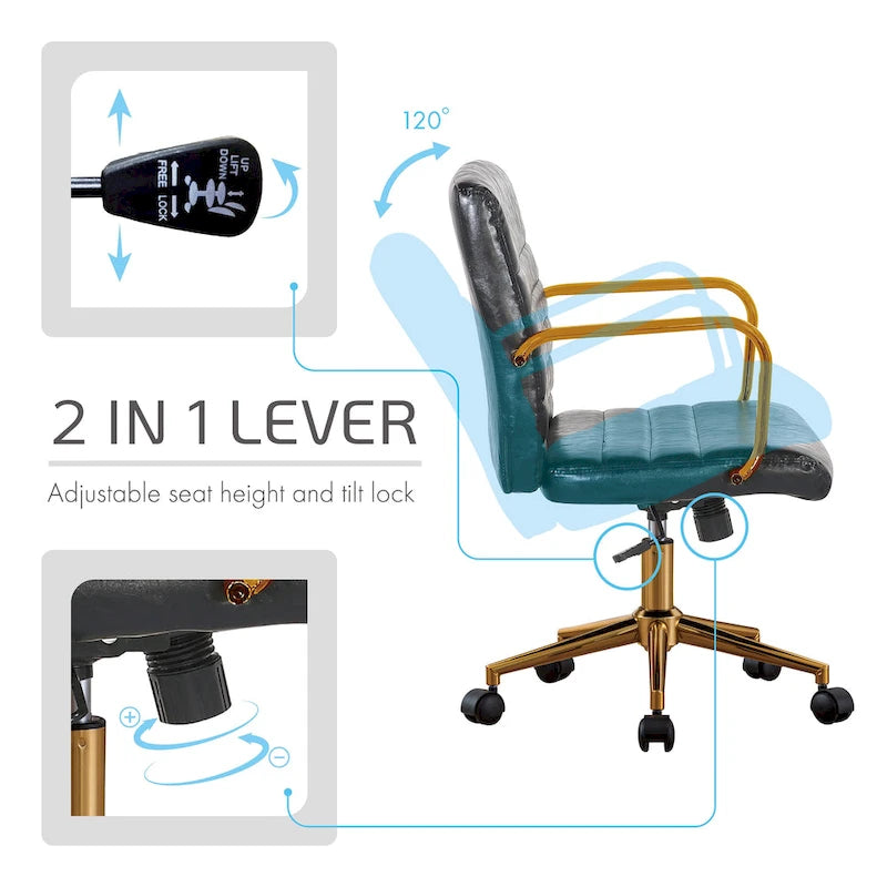 Silla giratoria de piel sintética (PU) en azul/negro/blanco/marrón/rosa, respaldo medio, respaldo de 16" o 19", asiento individual