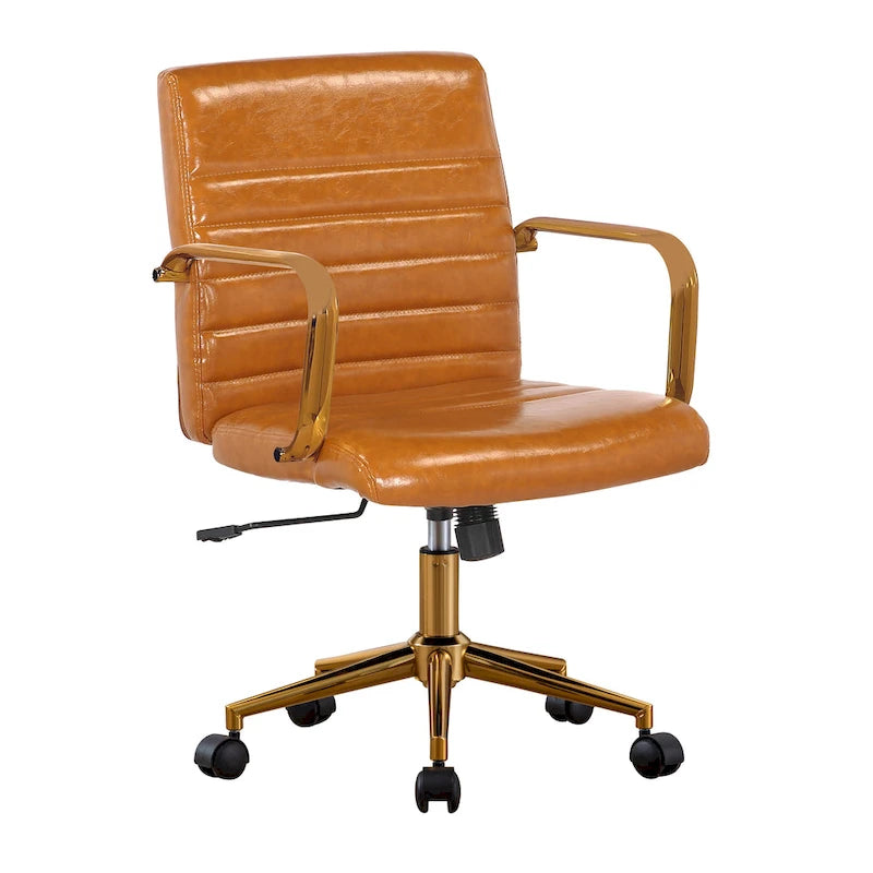 Silla giratoria de piel sintética (PU) en azul/negro/blanco/marrón/rosa, respaldo medio, respaldo de 16" o 19", asiento individual